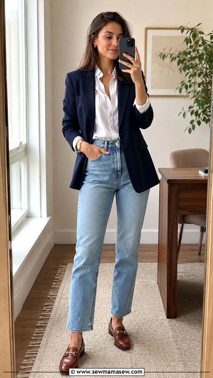 Navy Linen Blazer With Light Wash Jeans - 30 Linen blazer outfit ideas with jeans