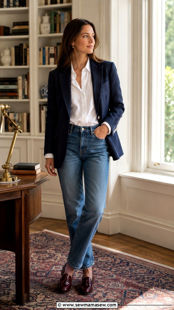 Navy Linen Blazer With Loafers And Jeans - 30 Linen blazer outfit ideas with jeans