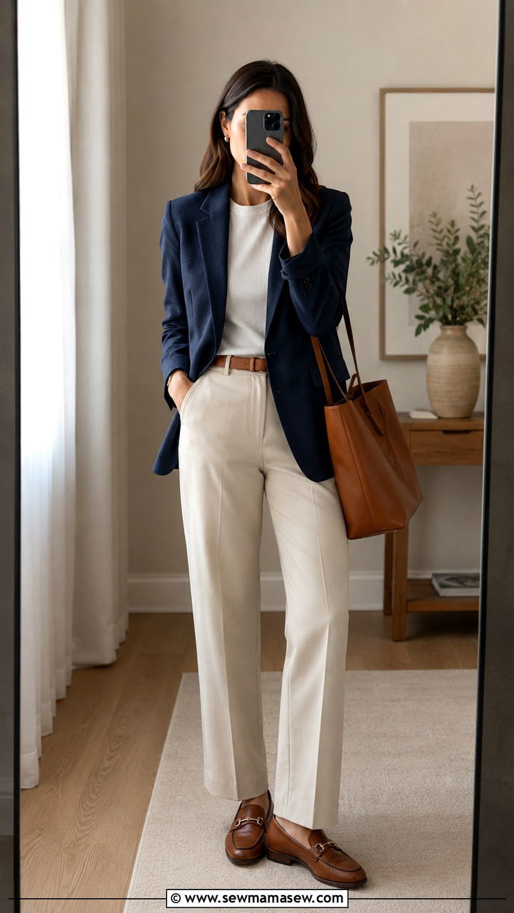 Navy Linen Blazer for Office - 30 Linen blazer outfit ideas for work