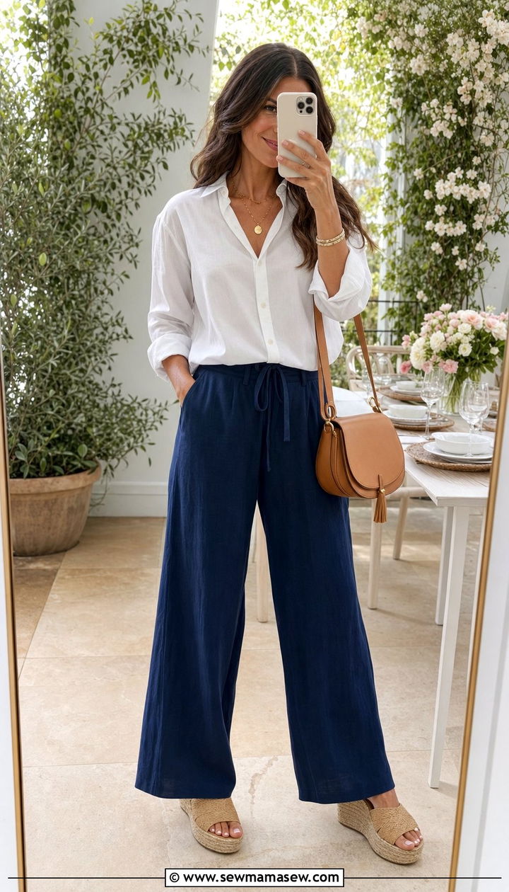 Navy Linen Pants With White Top - 25 classy linen pants outfits
