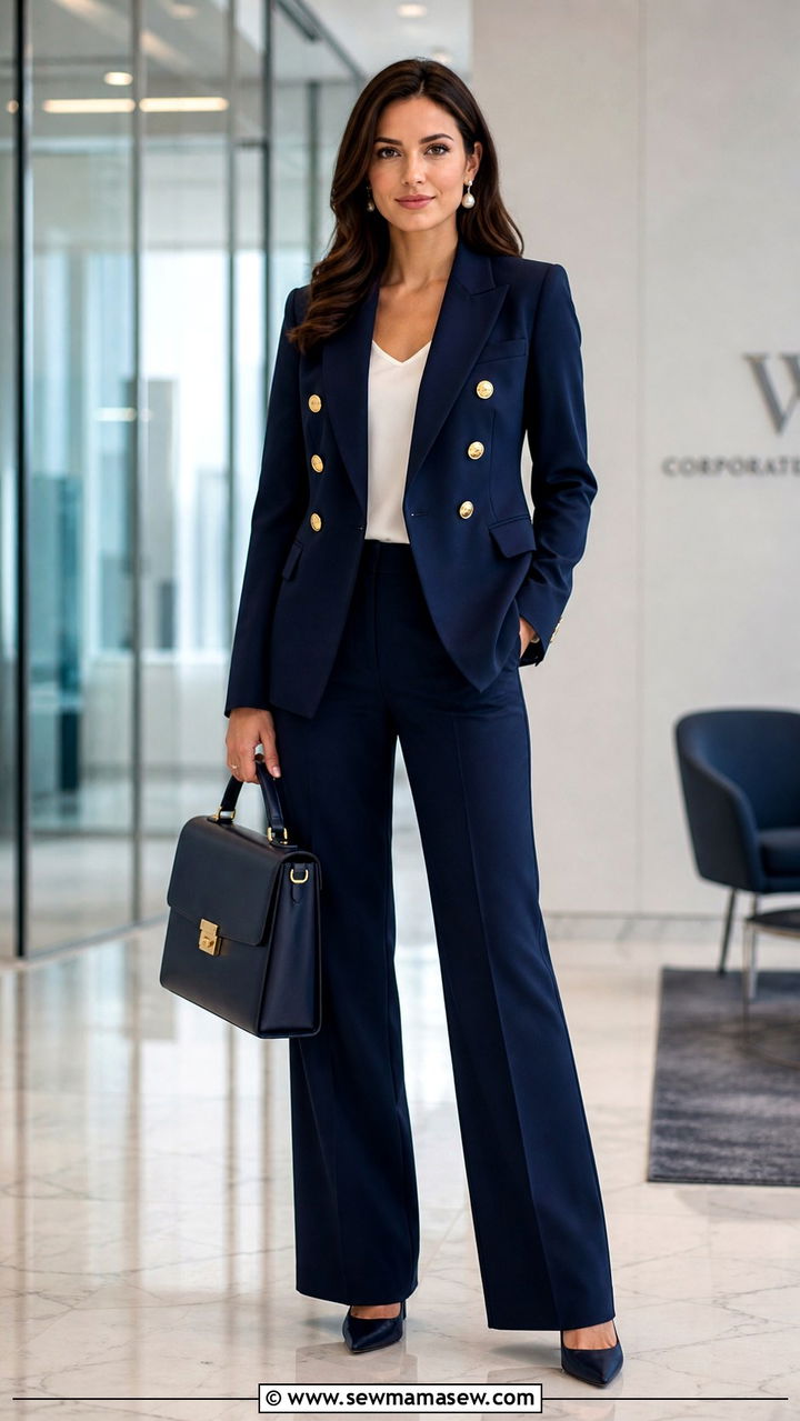 Navy Matching Power Suit For Office - 40 matching set outfits