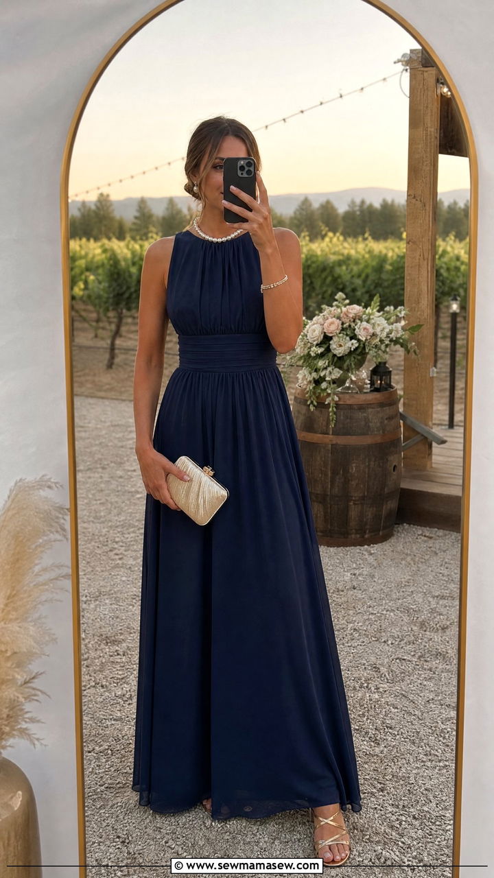 Navy Maxi Dress Wedding Guest Summer Outfit - 30 classy summer wedding guest outfit ideas