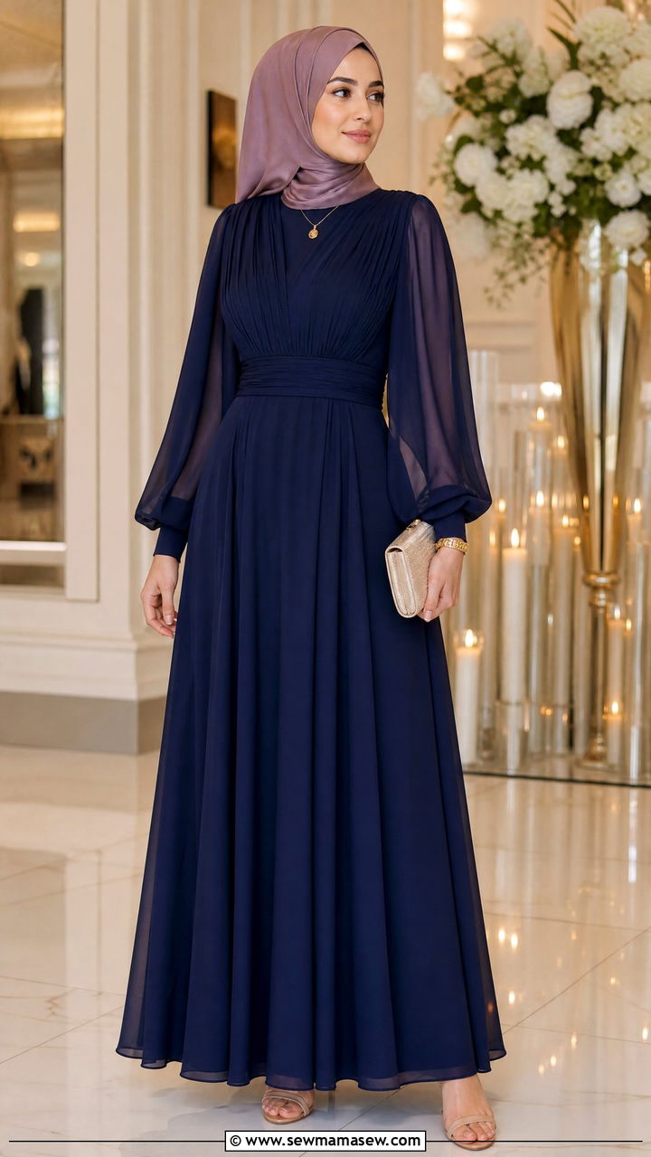 Navy Maxi Dress With Full Sleeves - 40 Eid outfit ideas for women