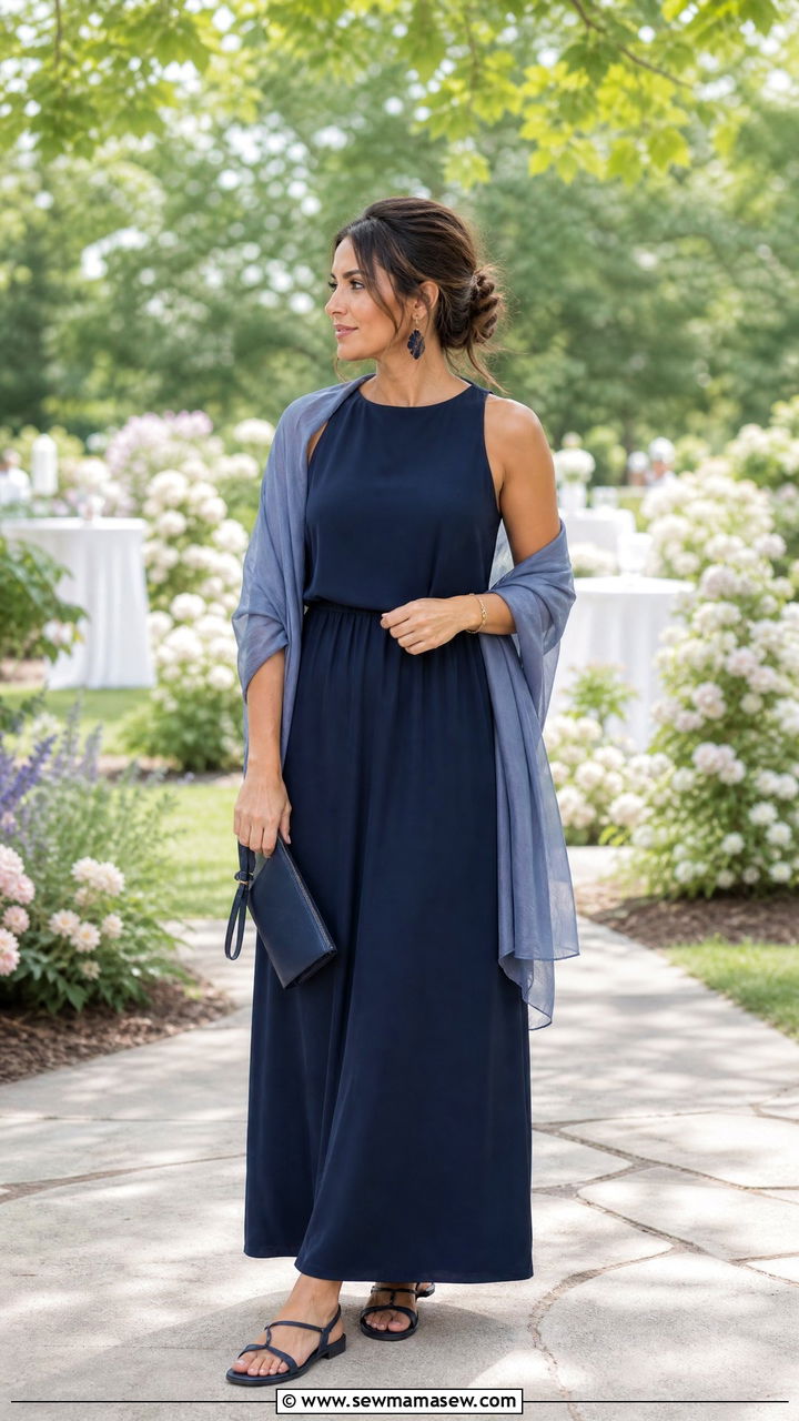 Navy Maxi Dress With Lightweight Wrap - 25 Funeral outfits for summer