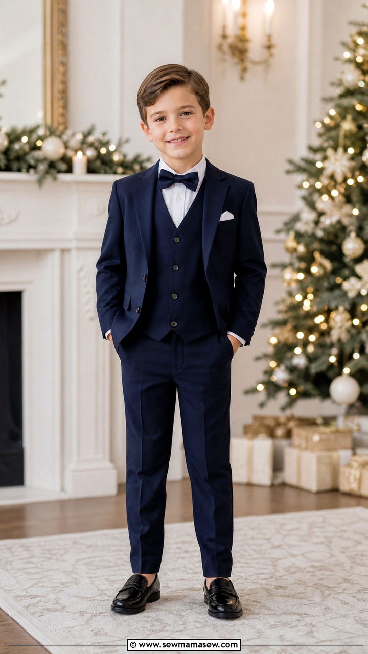 Navy Mini Suit with Vest and Bow Tie Outfit - 30 Kids family photo outfits