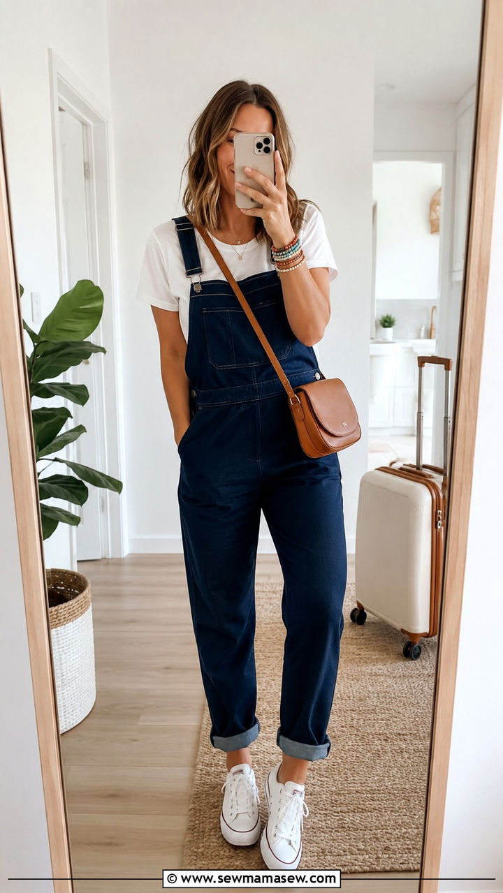 Navy Overalls With White Tee Outfit - 30 Navy and white outfit ideas