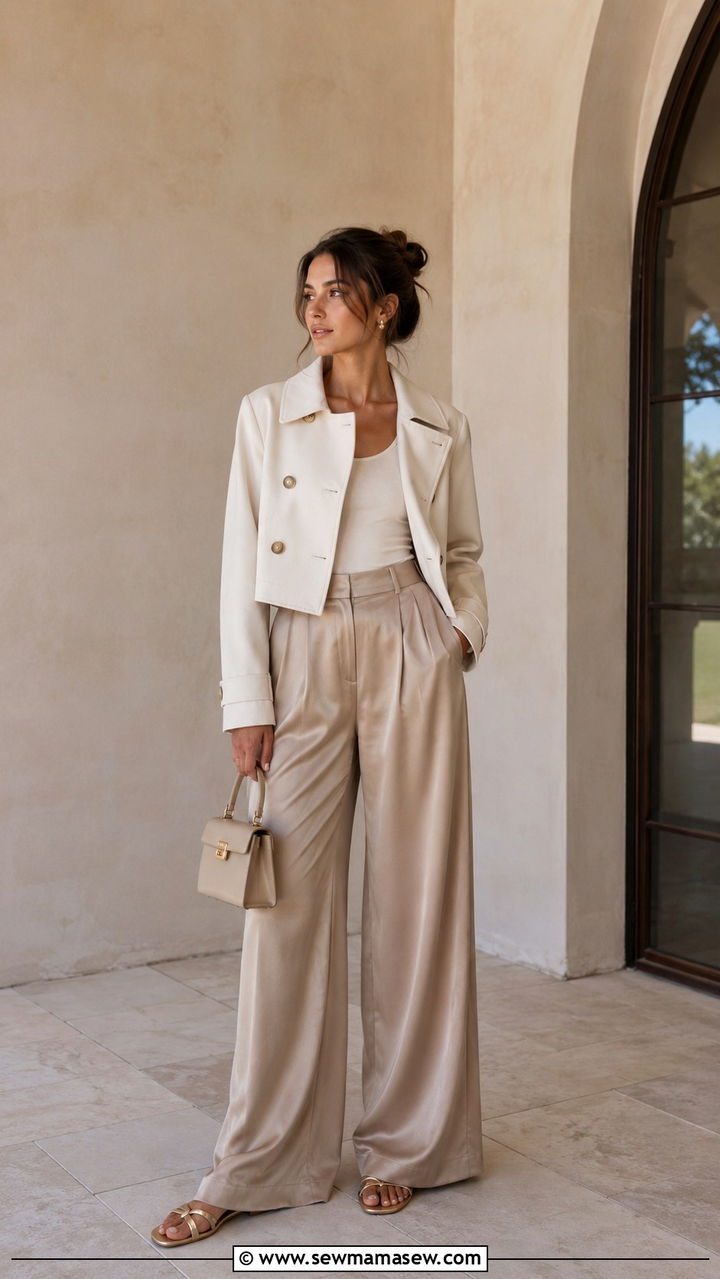 Navy Pea Coat With Culottes And Mules - 20 Summer outfits with pea coat