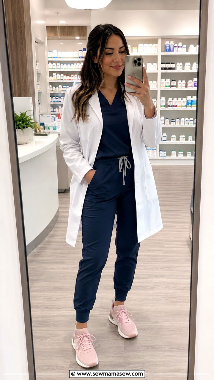 Navy Scrubs with Pink Sneakers Pharmacist Outfit - 25 Pharmacist outfit ideas
