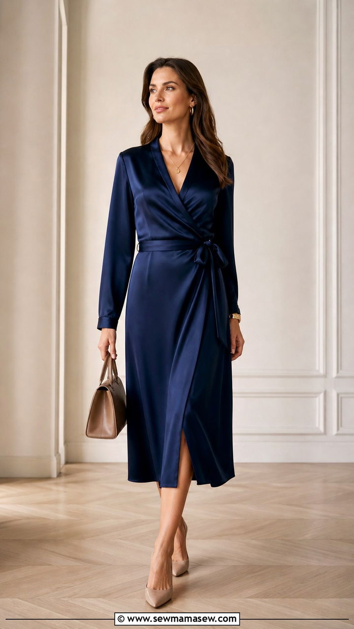 Navy Silk Wrap Dress Old Money Look - 40 Old money outfit ideas