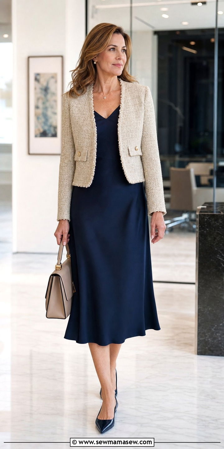 Navy Slip Dress Work Outfit Over 40 - 25 slip dress outfits for women over 40