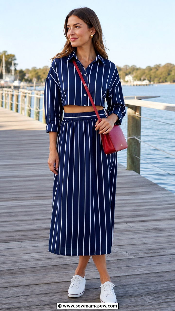 Navy Stripe Midi Skirt Matching Set Outfit - 20 Matching set outfit ideas 2026