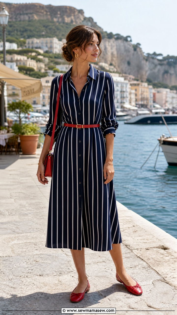Navy Striped Shirt Dress - 30 shirt dress outfit ideas
