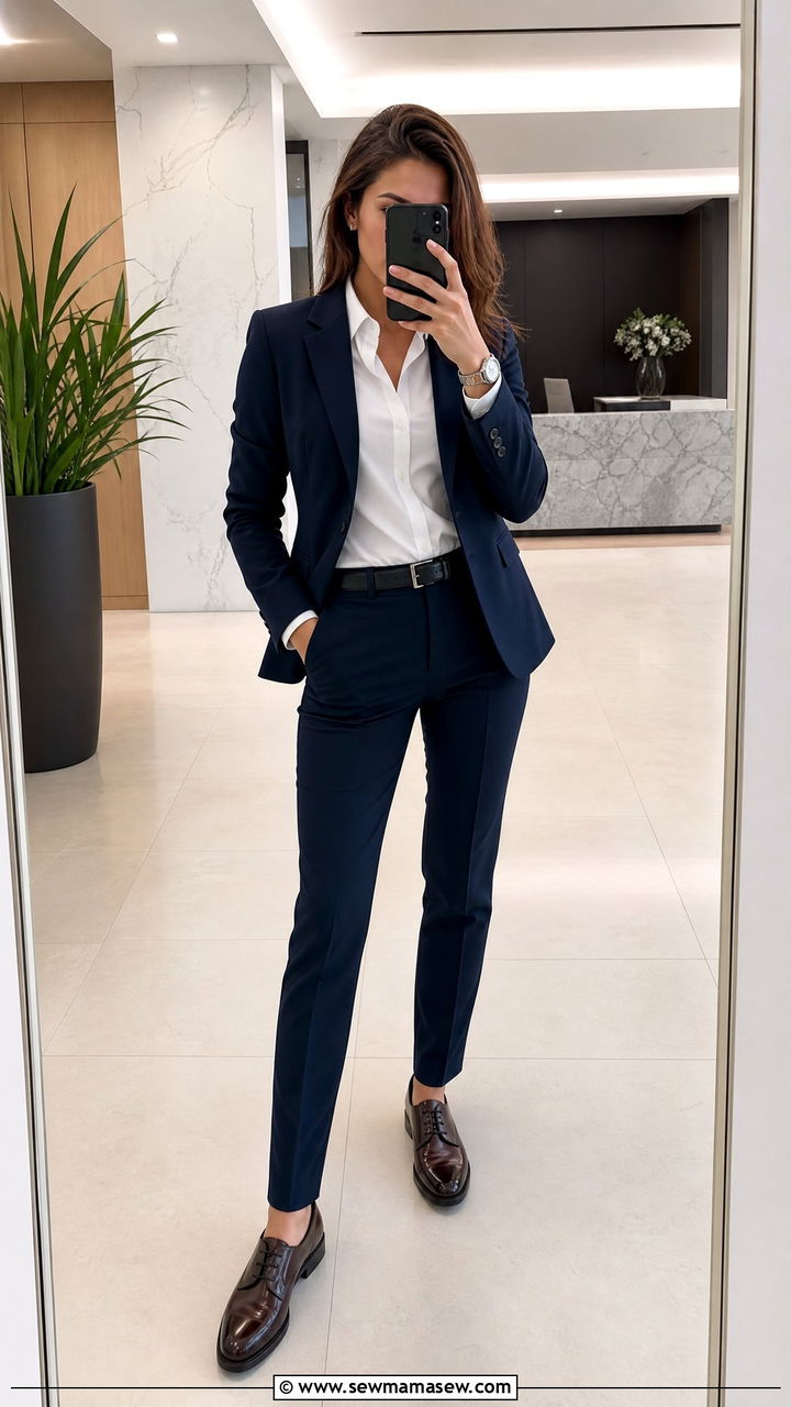 Navy Suit And White Button Down Outfit For Sales Meetings - 25 Salesperson outfit ideas