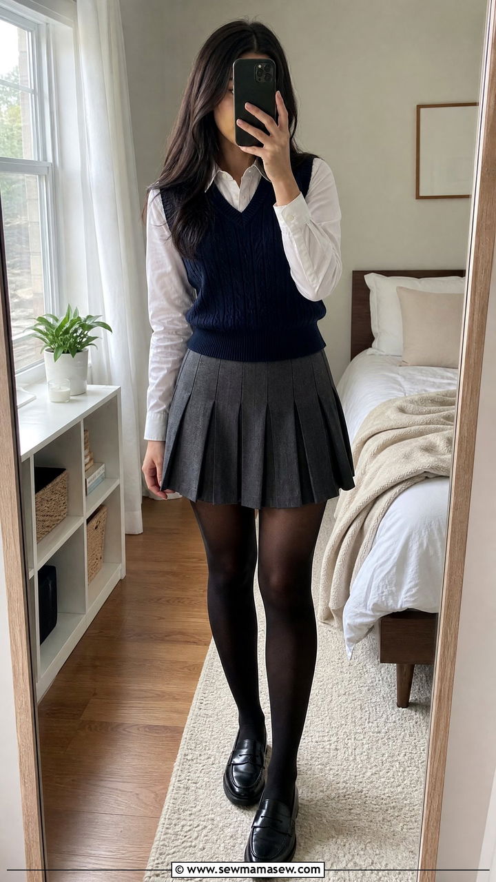 Navy Sweater Vest With Collared Shirt - 25 School uniform outfit ideas cute