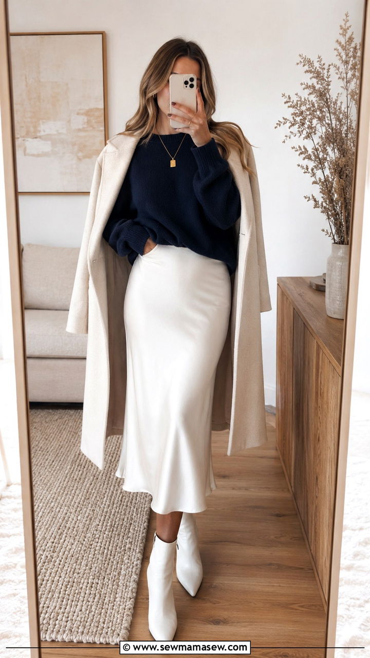 Navy Sweater With White Skirt Outfit - 30 Navy and white outfit ideas