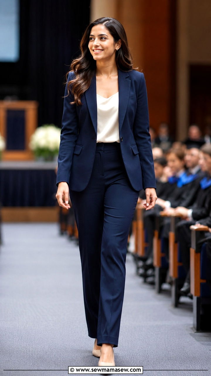 Navy Tailored Pantsuit Outfit For PhD Graduation - 20 PhD graduation outfit ideas