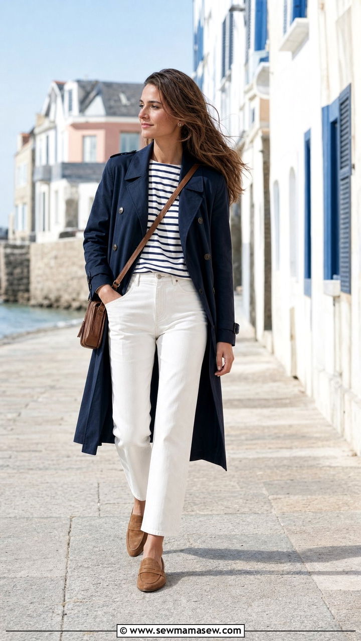 Navy Trench Coat With White Straight Leg Jeans - 25 Straight leg jeans outfit ideas with a trench coat