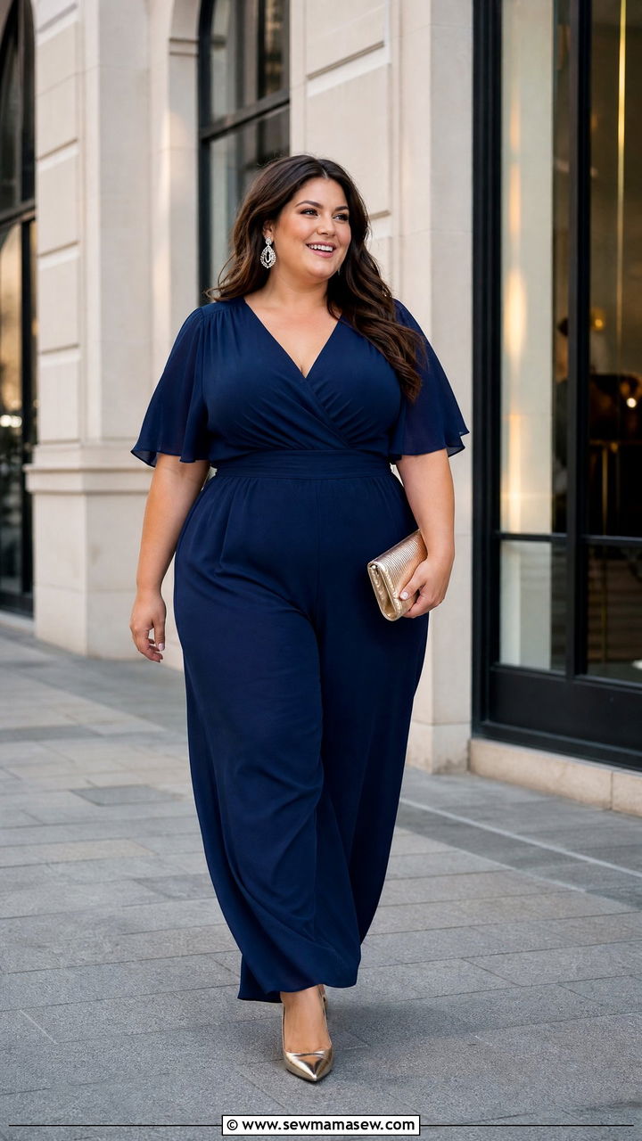 Navy Wide Leg Jumpsuit For Wedding - 25 Wedding guest outfit ideas for plus size mom
