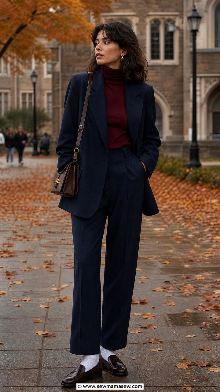 Navy Wool Glamoratti Suit with Burgundy Turtleneck - 30 Glamoratti outfit ideas