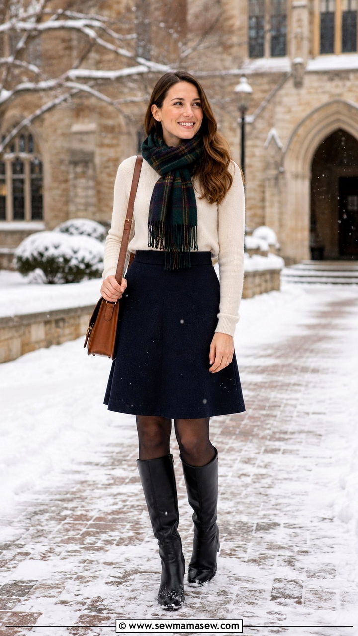 Navy Wool Skirt With Cream Crewneck Sweater Outfit Light Academia - 30 casual light academia outfits