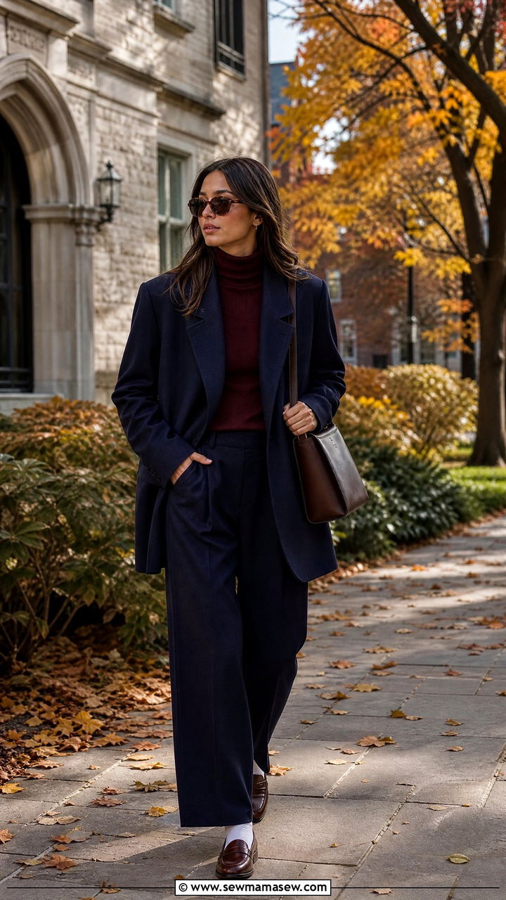 Navy Wool Suit With Burgundy Turtleneck Outfit - 25 classy glamoratti outfits