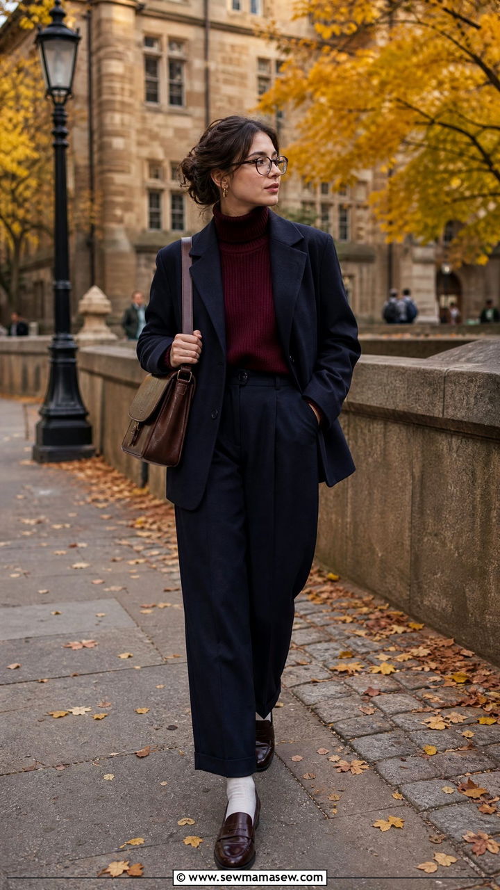 Navy Wool Suit With Burgundy Turtleneck - 30 glamoratti outfits