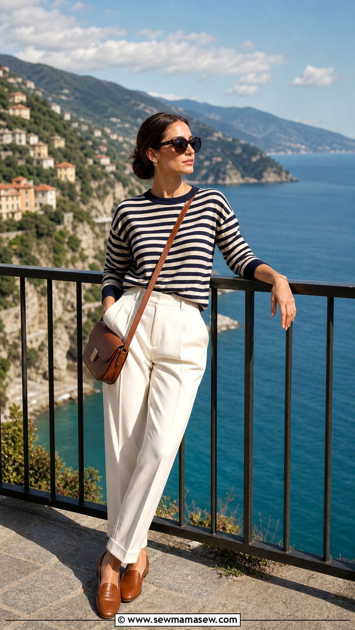 Navy and Cream Stripe Knit with Tailored Trousers - 40 Italy outfit ideas