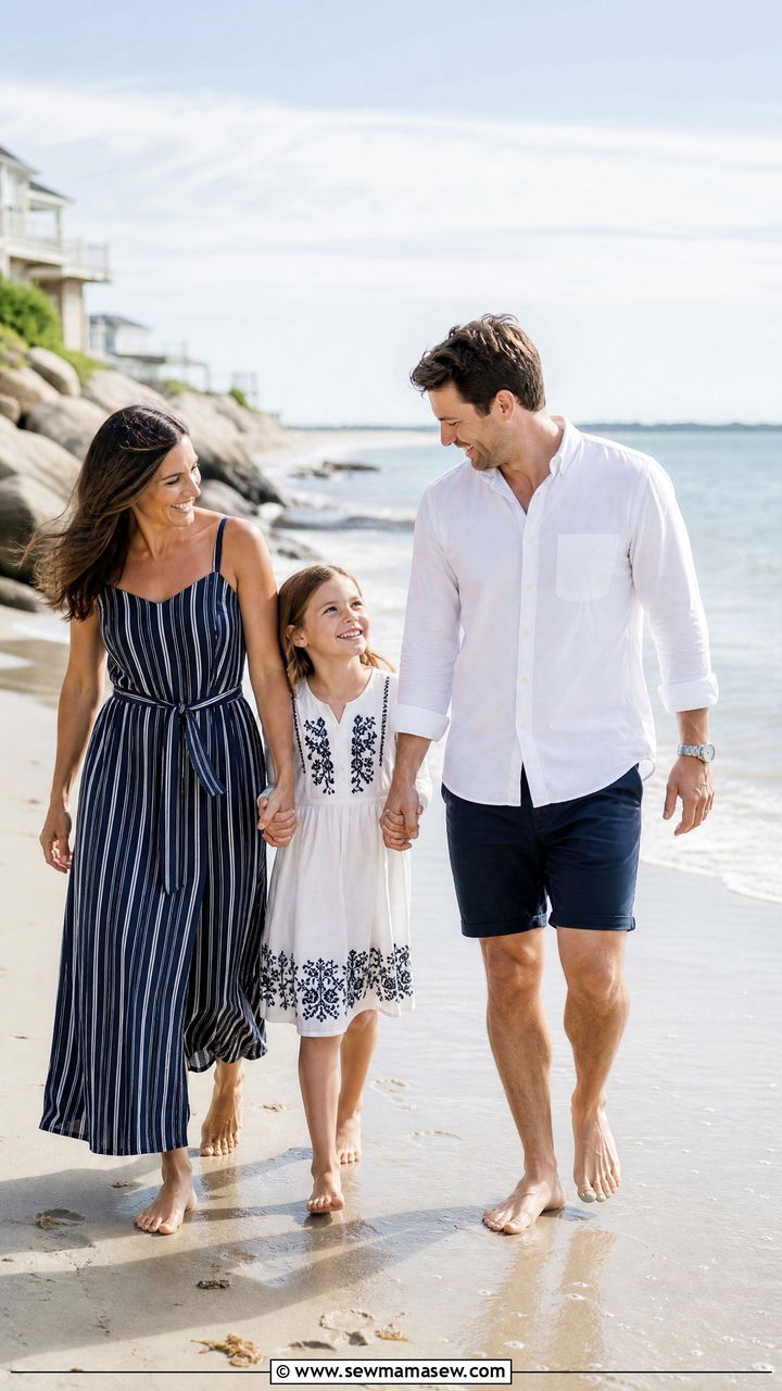 Navy and White Family Beach Outfit - 30 Family beach photo outfit ideas