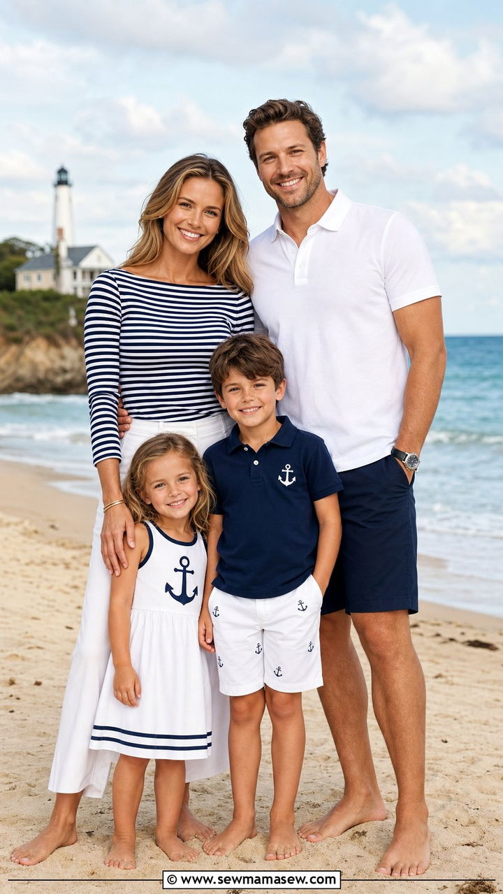 Navy and White Nautical Family Outfit - 25 cute family photo outfits