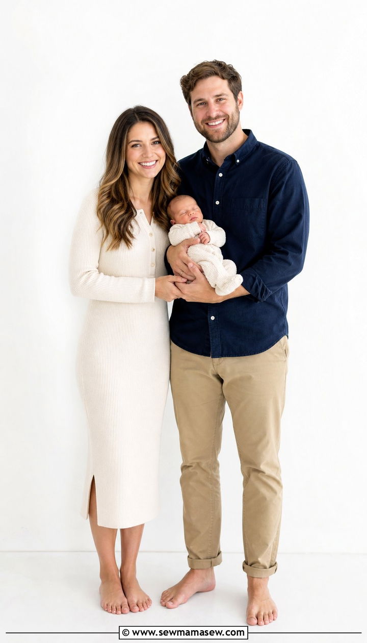 Navy and cream family outfit for newborn photos - 25 Family photo outfit ideas with newborn