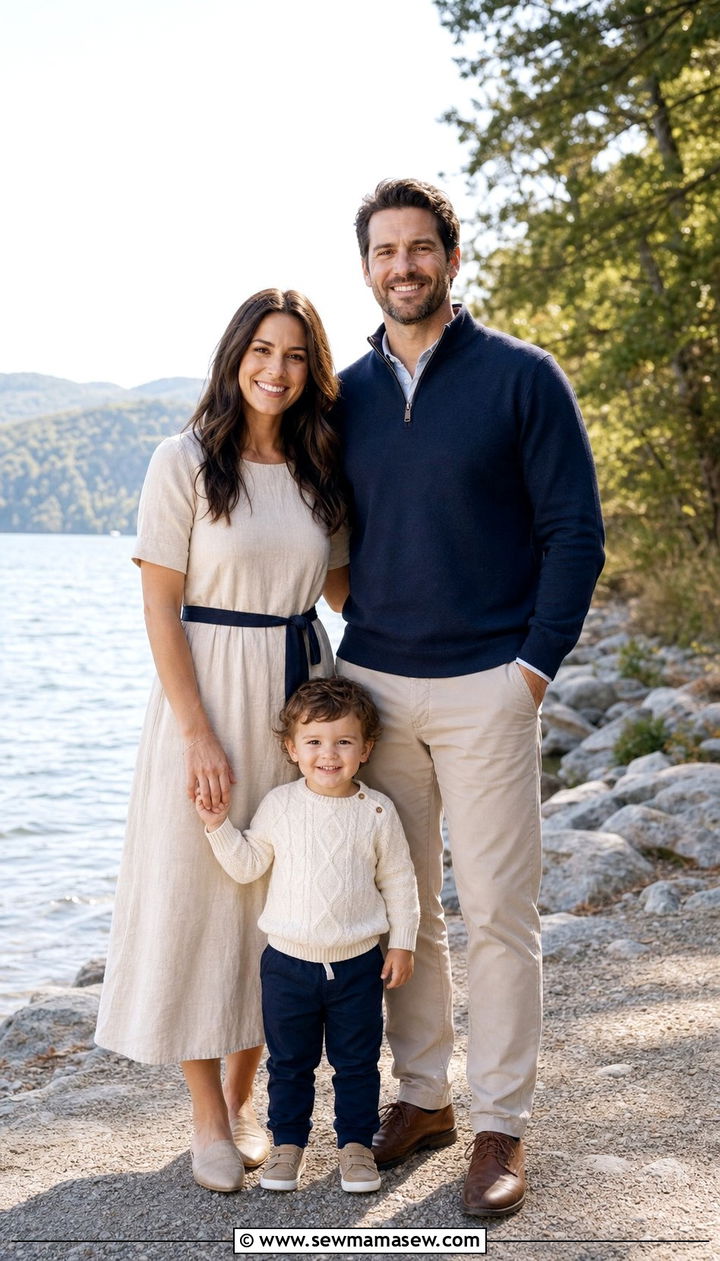 Navy and cream family photo outfit with toddler - 25 Family photo outfit ideas with toddlers