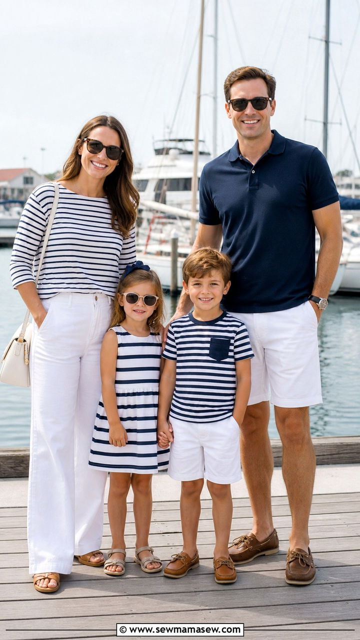 Navy and white striped family photo outfits - 40 Family photo outfit ideas