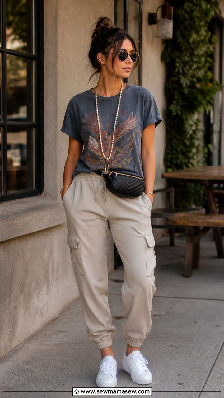 Navy blazer and cream dress pants with pearl pendant - 40 Pearl necklace outfit ideas