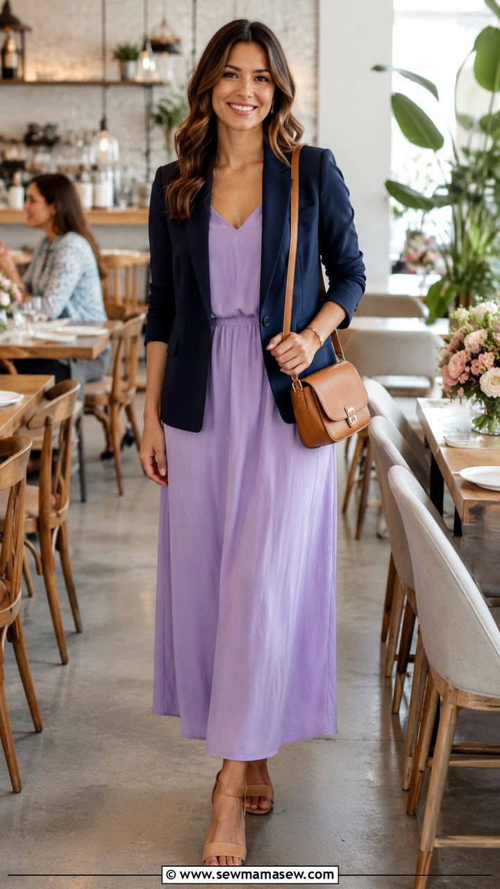 Navy blazer and maxi dress outfit - 30 Maxi dress with a blazer outfit ideas
