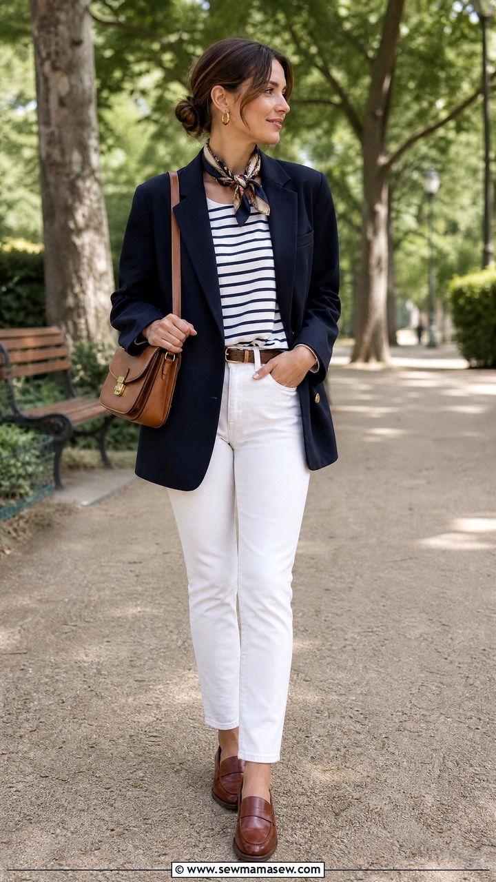 Navy blazer and white jeans outfit - 35 Modern preppy outfit ideas