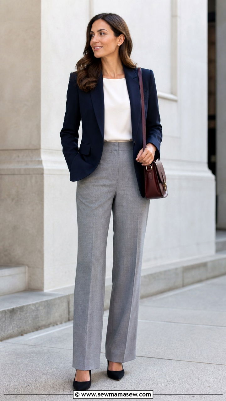 Navy blazer with gray trousers - 40 classy office outfits