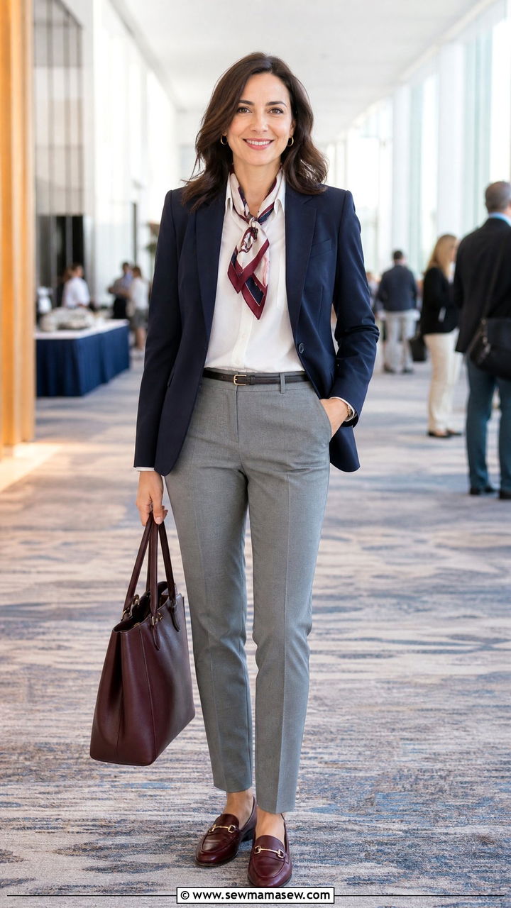 Navy blazer with grey trousers - 35 Medical conference outfit ideas