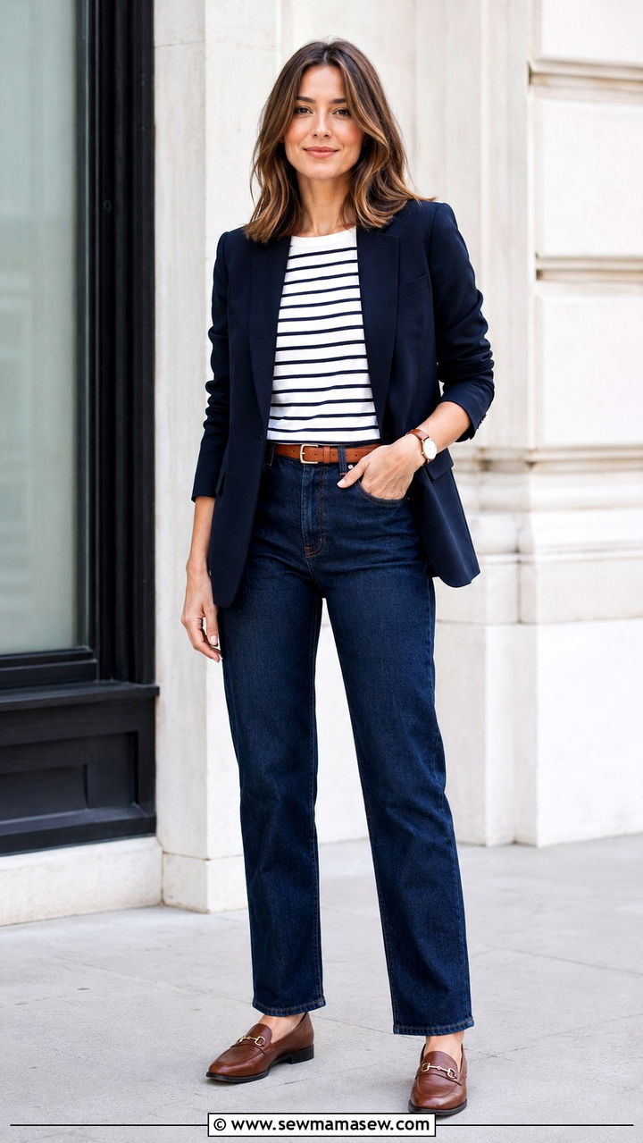 Navy blazer with straight leg jeans outfit - 30 Straight leg jeans outfit ideas with a blazer