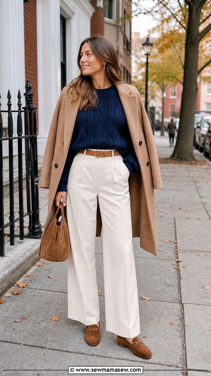 Navy blue and camel coat outfit winter - 40 Navy blue outfit ideas