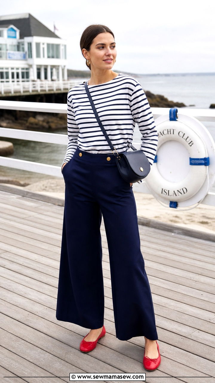 Navy blue and white striped nautical outfit - 40 Navy blue outfit ideas