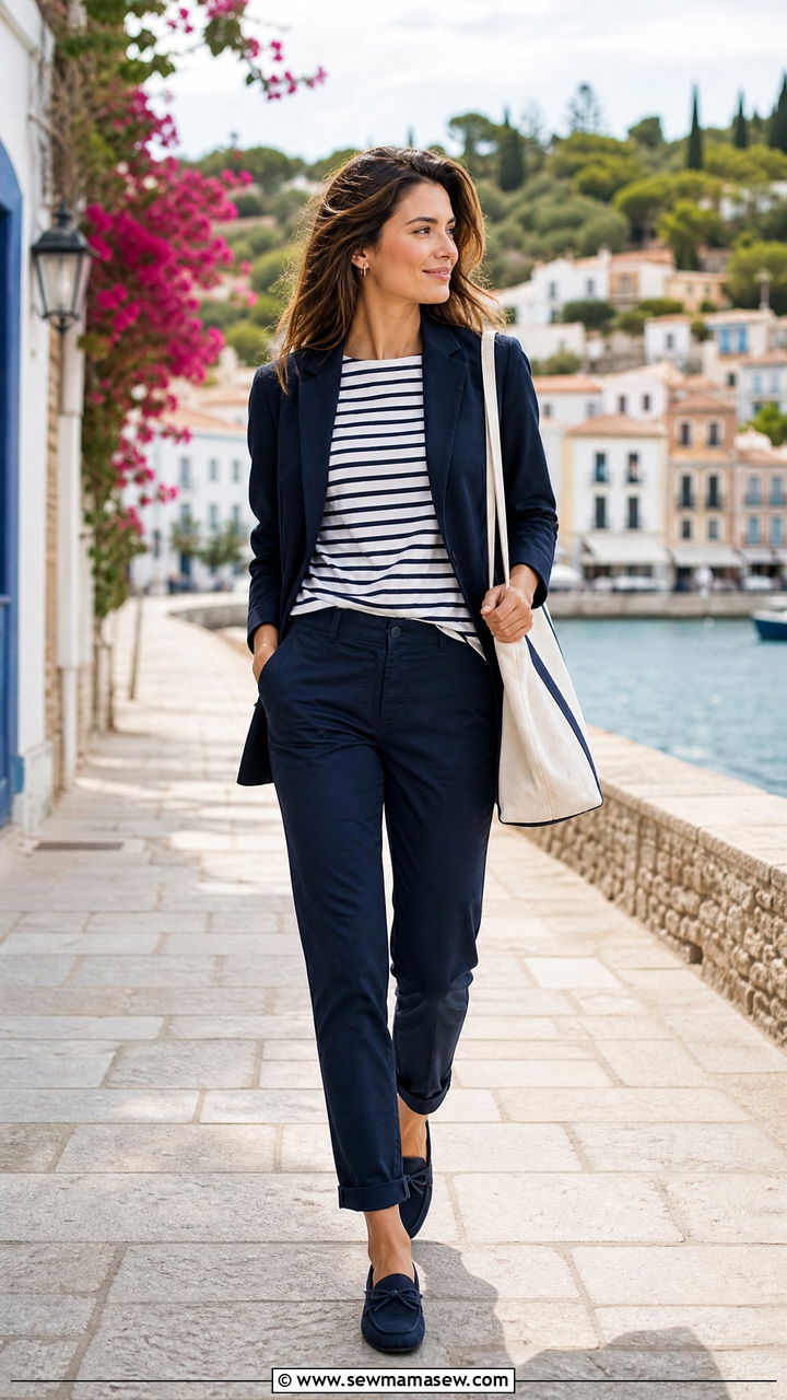 Navy blue blazer and navy chinos outfit - 40 Monochromatic outfit ideas