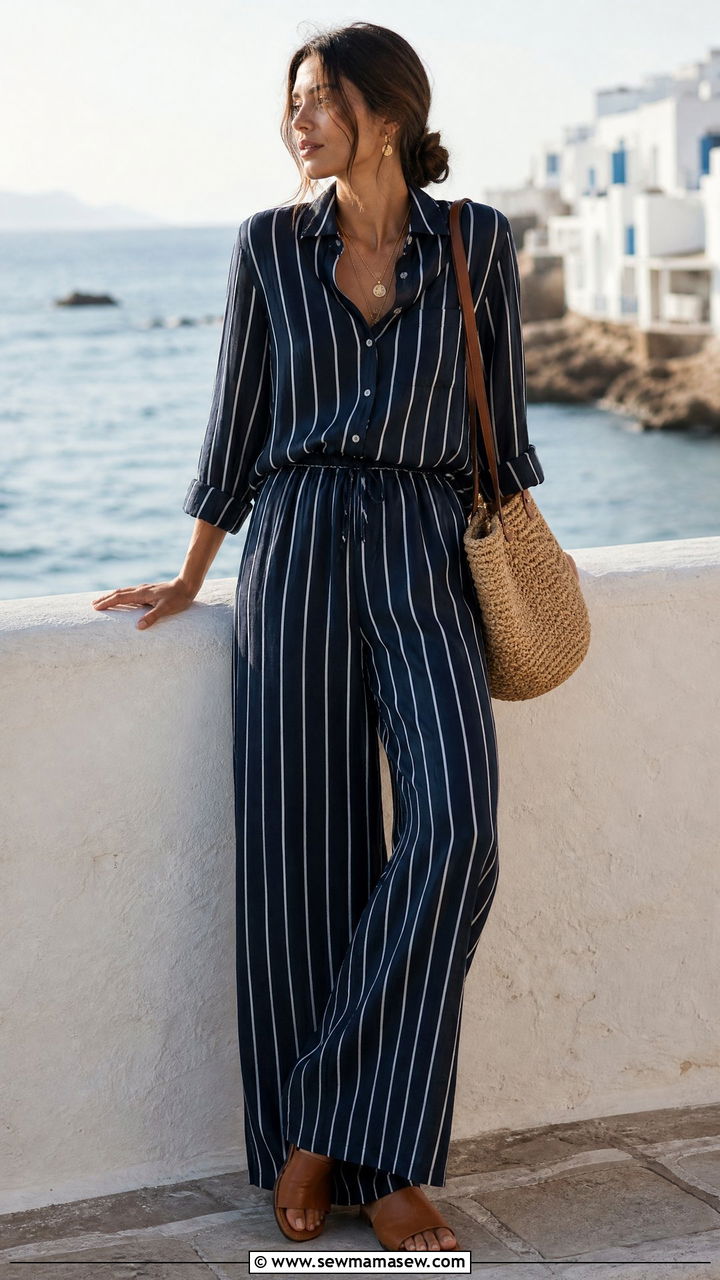 Navy blue striped linen coord set - 30 Coord set outfit ideas for photoshoot