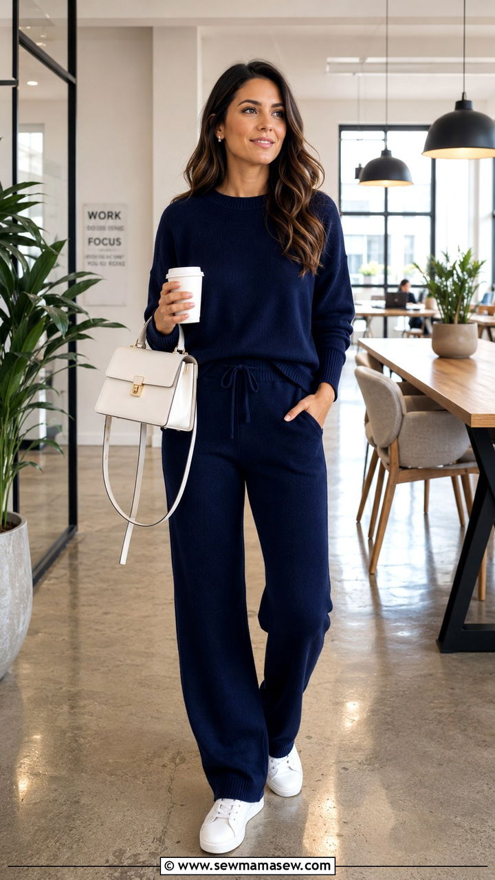 Navy knit set with white sneakers - 30 Spring outfit ideas for realtor
