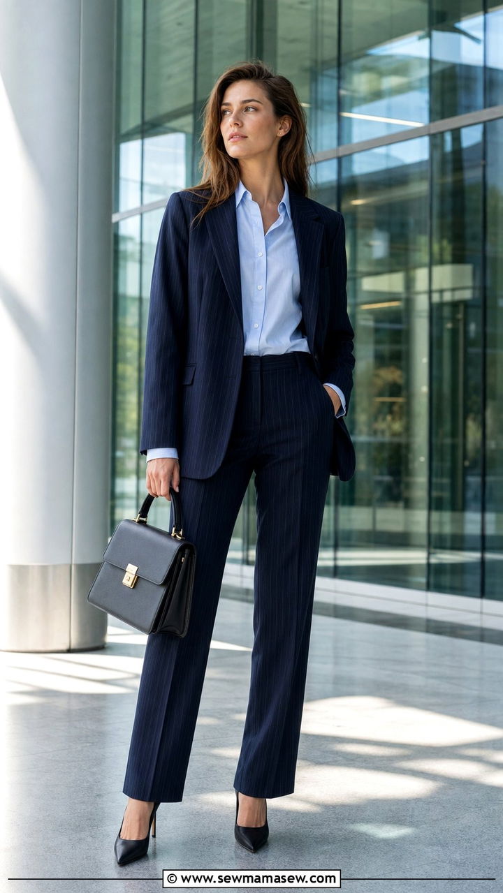 Navy pinstripe suit corporate outfit - 25 Corporate outfit ideas 2026