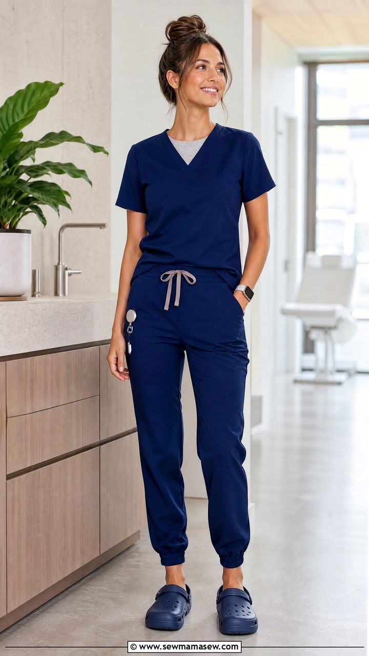 Navy scrub joggers with moisture wicking underscrub - 30 Summer outfit ideas for nurse