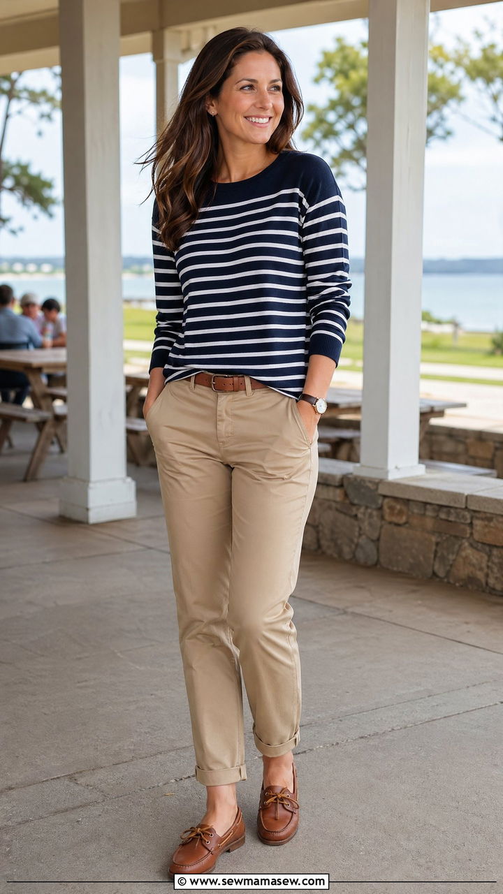 Navy striped sweater and chinos for family reunion - 35 Family reunion outfit ideas