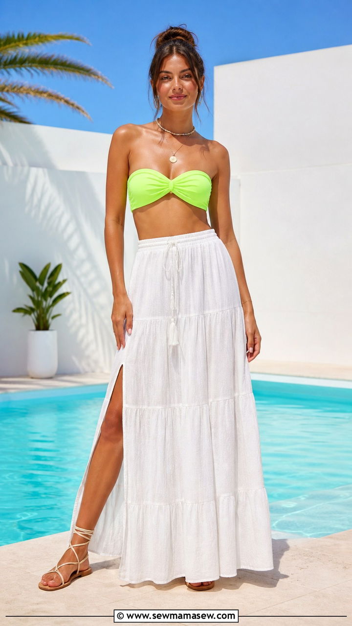 Neon Bandeau And White Maxi Skirt Spring Festival Outfit - 40 Spring festival outfits