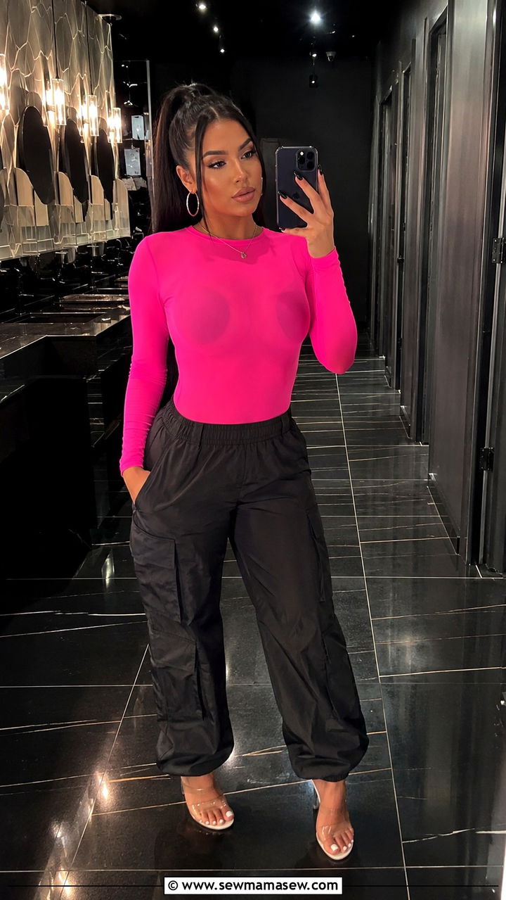 Neon Bodysuit With Black Cargo Pants And Clear Heels - 30 Edgy spring outfits