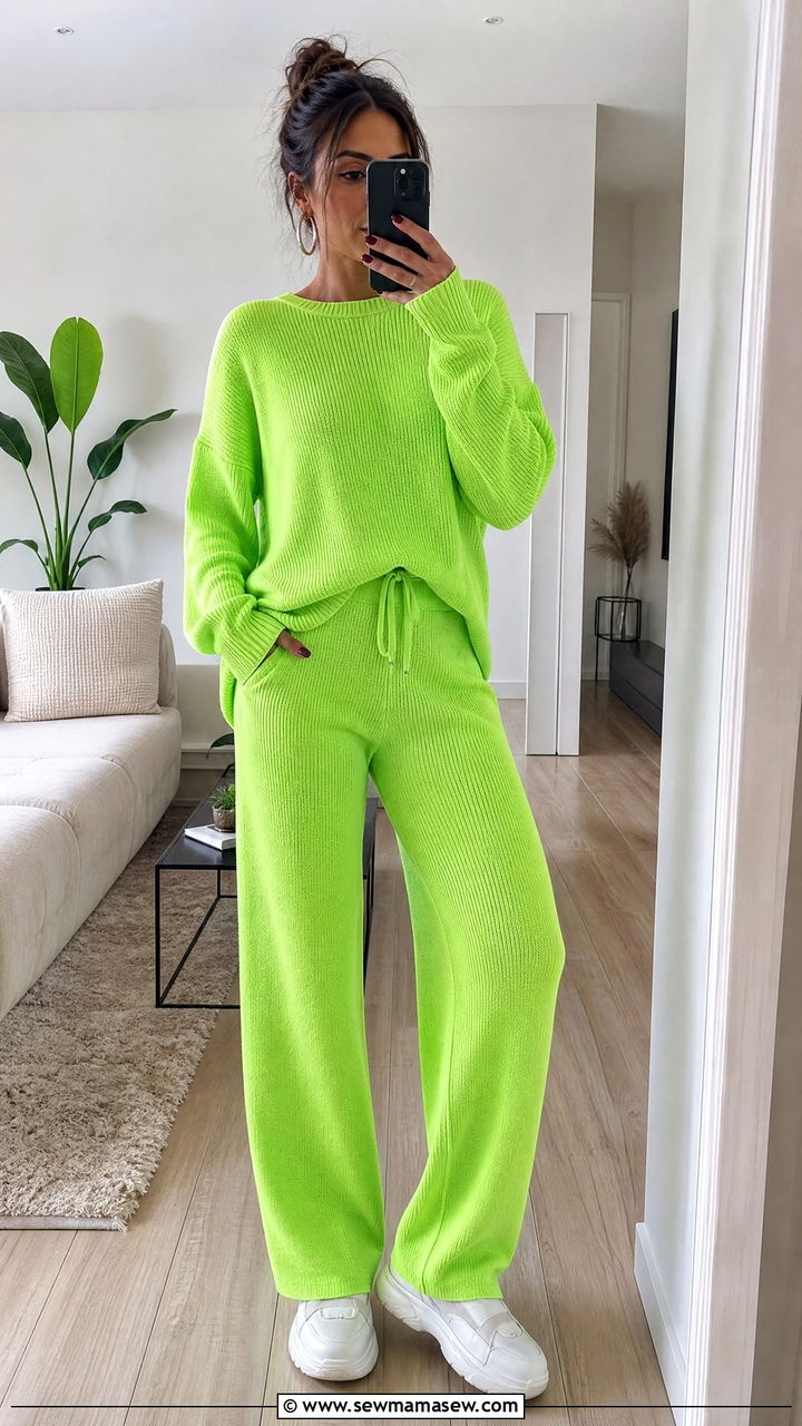 Neon Green Knit Set - 30 Bold color outfit ideas