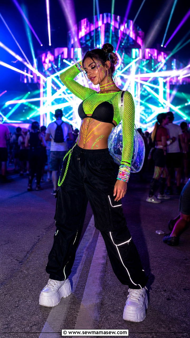 Neon Rave Concert Outfit With Chunky Sneakers - 40 Concert outfit ideas